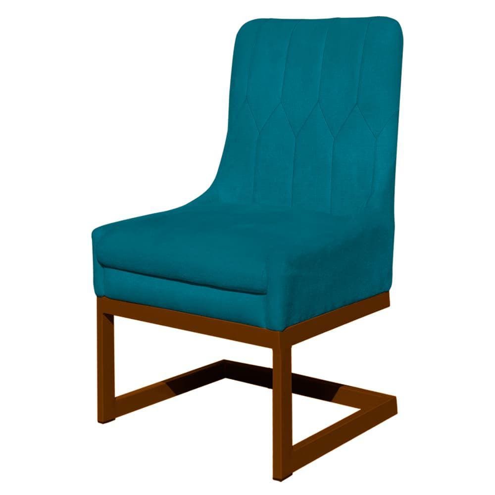 Cadeira Valentina Para Cozinha Base Cobre Suede Azul Turquesa - Vallisa Decor