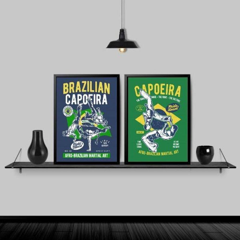 Kit 2 Quadros Capoeira Brasil 33X24Cm Preta
