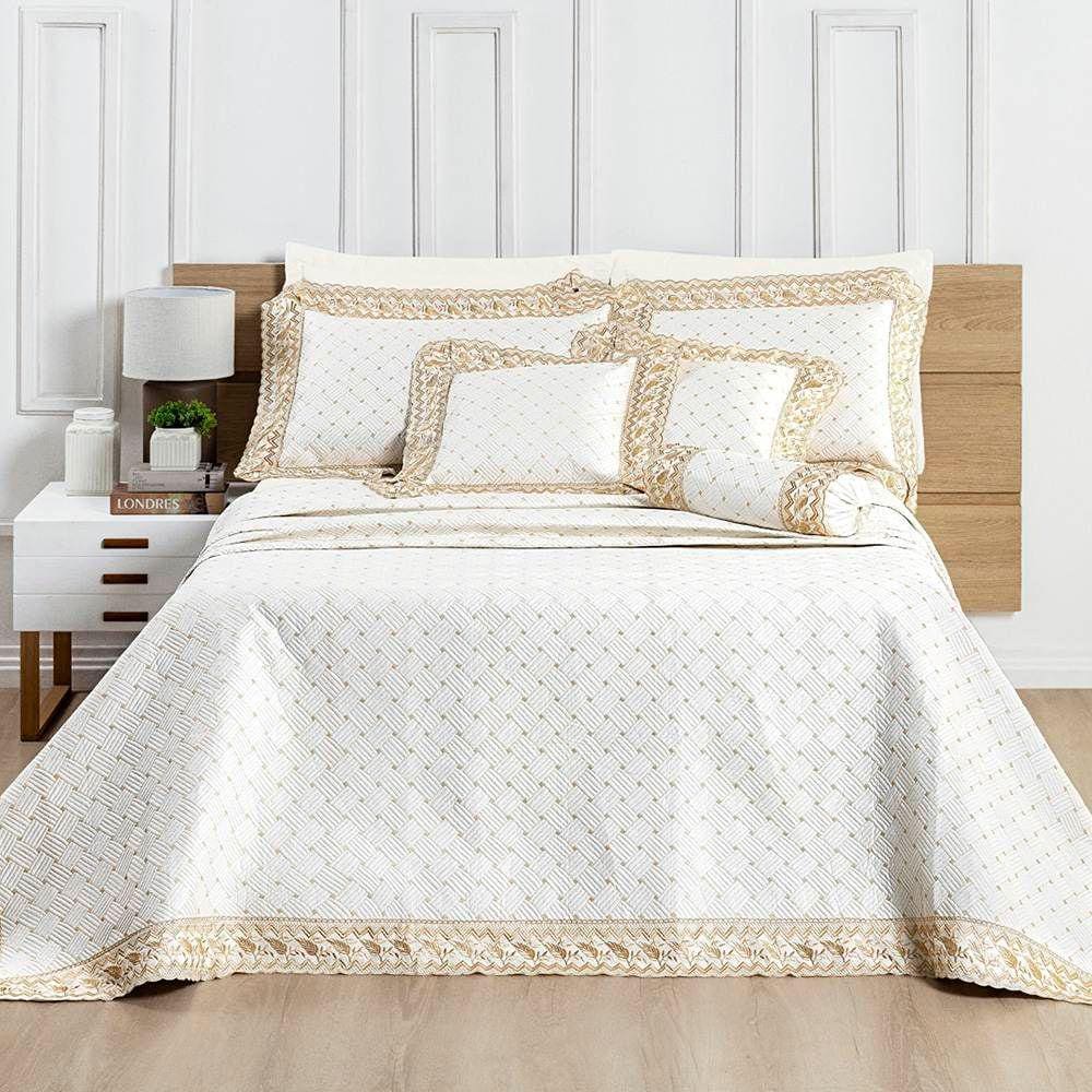 Cobre Leito Queen Royale Percal 200 Fios Algodão 6 Peças - Off White