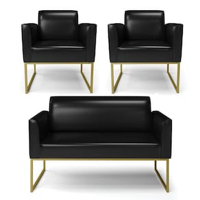 Sofá Namoradeira com 2 Poltronas Base Industrial Dourado Marisa Corano D03 - D`Rossi