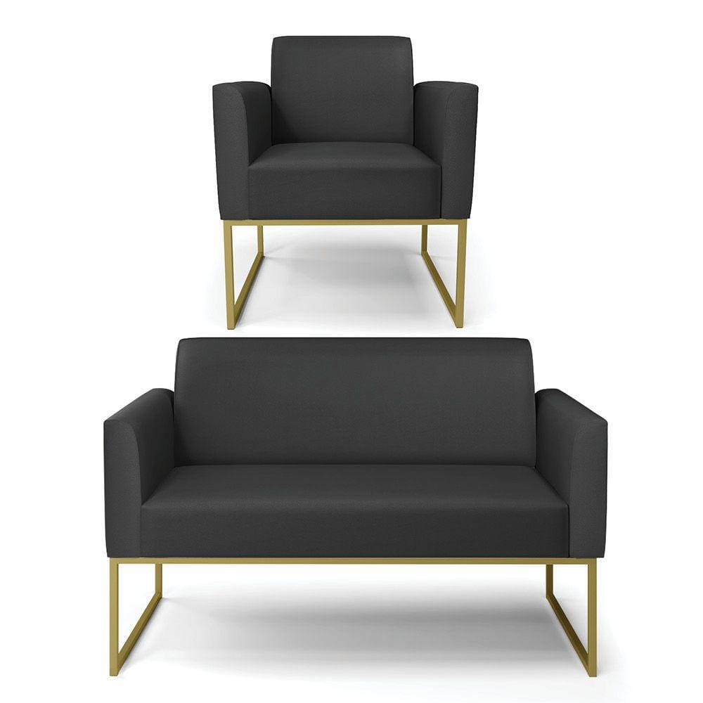 Sofá Namoradeira com Poltrona Base Industrial Dourado Marisa Corino D03 - D`Rossi
