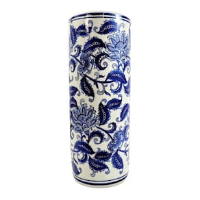 Vaso Porta Guarda Chuva Decorativo Azul E Branco 45X19Cm G