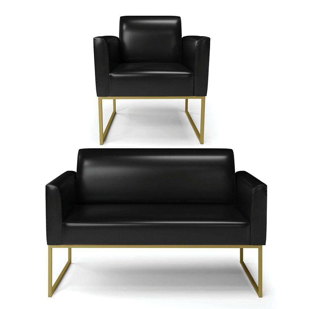 Sofá Namoradeira com Poltrona Base Industrial Dourado Marisa Corano D03 - D`Rossi