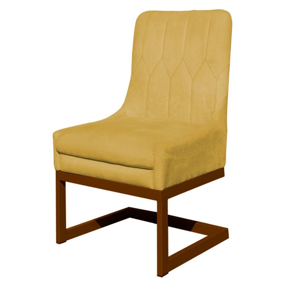 Cadeira Valentina Para Cozinha Base Cobre Suede Amarelo - Vallisa Decor
