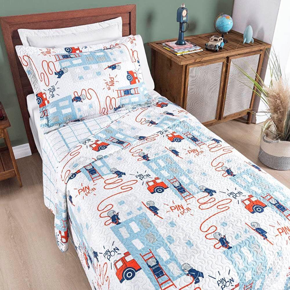 Colcha Solteiro Bouti Kids Dupla Face Estampado 2 Peças - Bombeiro