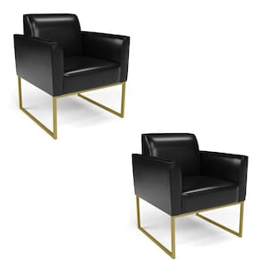 Kit 2 Poltronas Base Industrial Dourado Marisa Corano Preto D03 - D`Rossi