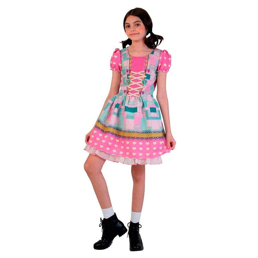 Vestido Festa Junina Rosa Infantil Arraiá