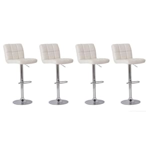 Kit 4 Banquetas Estofada Gomos Branca Base Giratória Cromada
