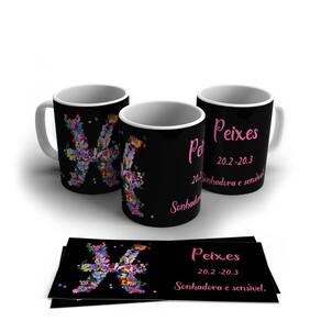 Caneca Personalizada Cerâmica Signo Peixes 325ml