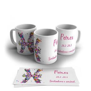 Caneca Personalizada Cerâmica Signo Peixes 325ml