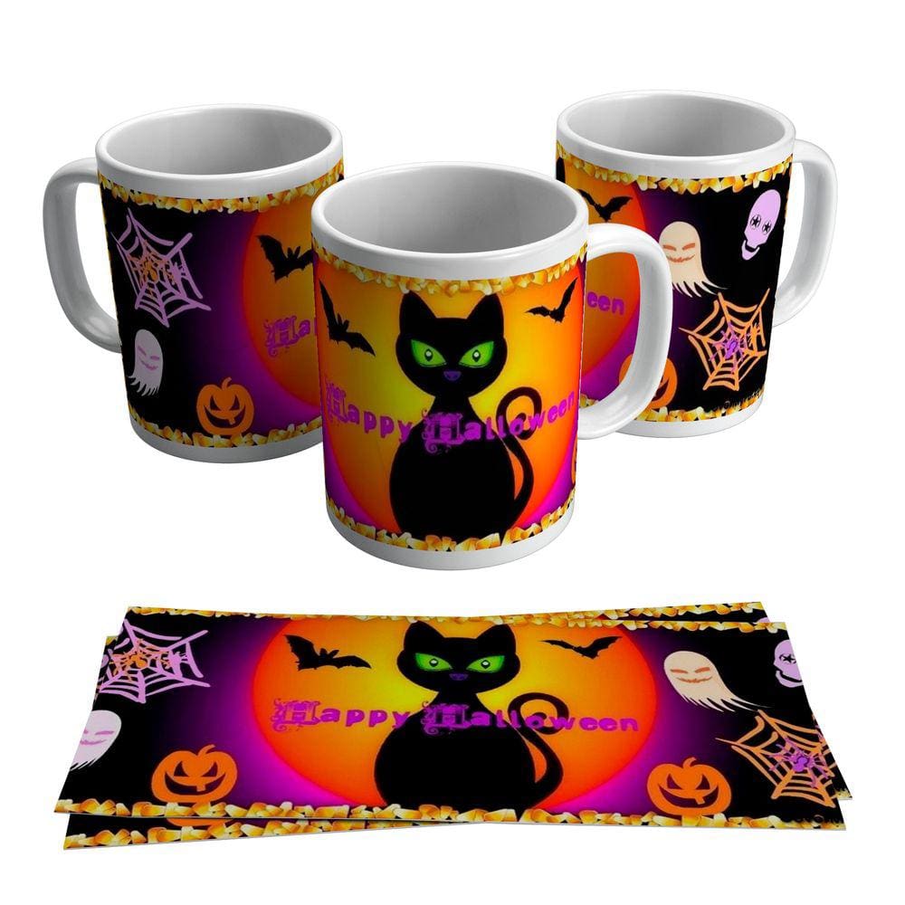 Caneca Halloween Dia Das Bruxas Gato Preto Gift 325ml