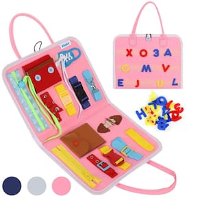 Placa sensorial Esjay Busy Board para crianças pequenas com fivelas rosa