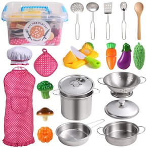 Conjunto de cozinha Pretend Play Juboury com utensílios de cozinha de aço inoxidável