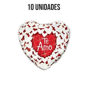 Balão Metalizado Coração Te Amo 18 Polegadas - 10 Unidades