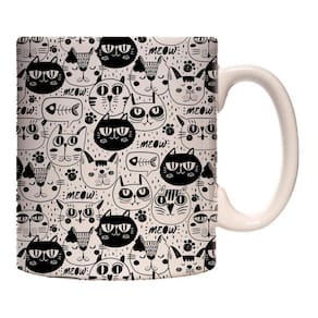 Caneca Gatinhos Doodle - Caneca De Porcelana Estampa Gato