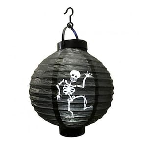 Luminária de Papel Esqueletos Preta Halloween com LED