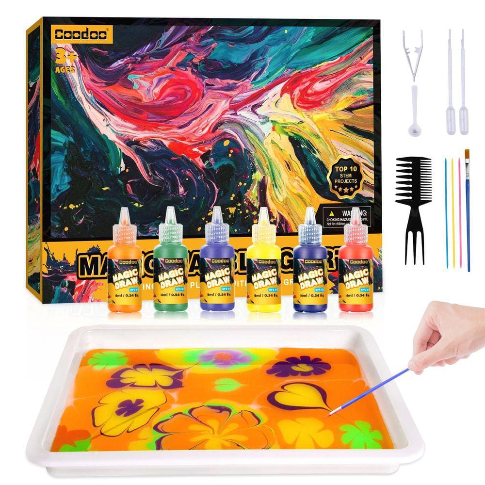 Conjunto de pintura em marmorização de água Coodoo para crianças de 3 a 12 anos +6 cores