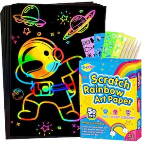 Conjunto de papel artesanal RMJOY Rainbow Scratch 60 unidades para crianças de 3 a 12 anos