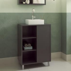 Gabinete para Banheiro com Cuba Branca 60cm 1 Porta de Correr Julia Grafite