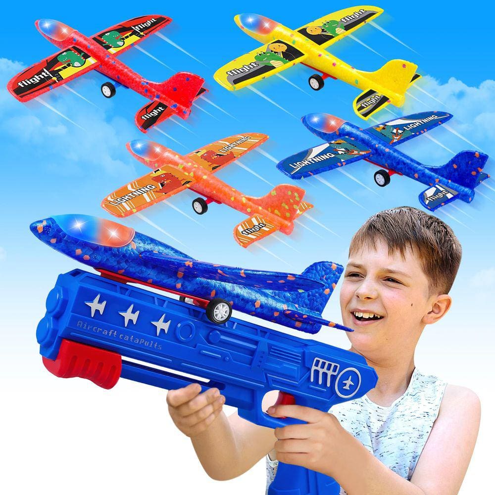 Pacote com 4 unidades de brinquedo lançador de avião LJZJ com planador de espuma LED