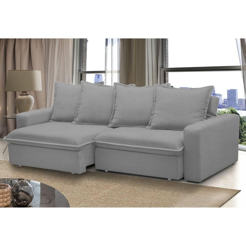 Sofá Retrátil e Reclinável 3 Lugares 195cm Molas Espirais e Molas Ensacadas Vicenza Prata