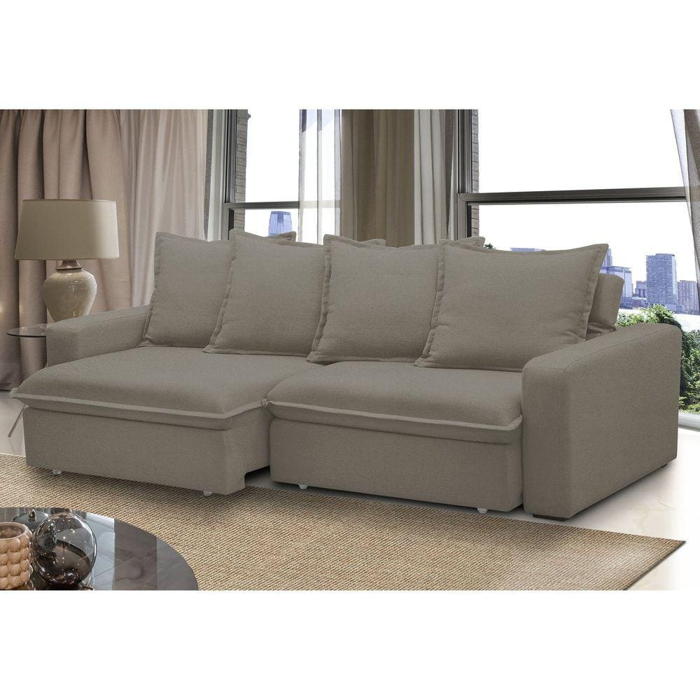 Sofá Retrátil e Reclinável 3 Lugares 215cm Molas Espirais e Molas Ensacadas Vicenza Castor