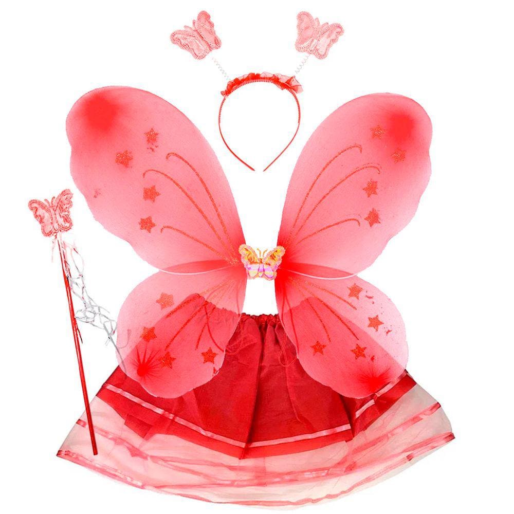 Kit Asa de Borboleta Infantil Saia Tule Varinha e Tiara
