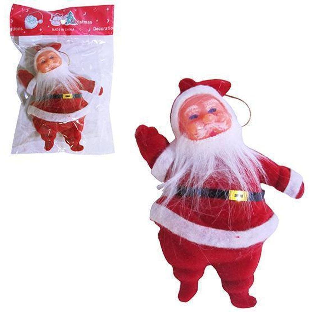 Enfeite Papai Noel Veludo Vermelho 12cm - Plástico e Veludo