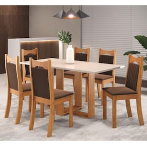 Mesa de Jantar Retangular Laguna com 6 Cadeiras Dalas Mel/Blonde/Bombom