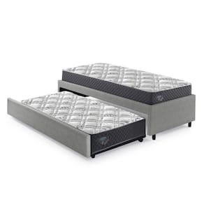 Bicama Box Solteiro 88x188 Courino com Dois Colchões Adapto Molas Ensacadas Ecoflex Cinza