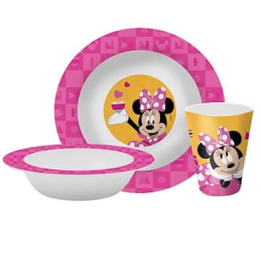 Kit Refeição Infantil Minnie 3 Peças Prato, Tigela e Copo Melamina - Tuut