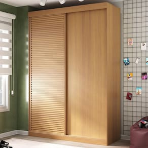 Guarda-Roupas Infantil 2 Portas 1 Porta Ripada Samambaia Teen CabeCasa MadeiraMadeira Carvalho