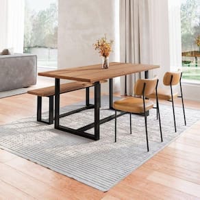 Conjunto Mesa de Jantar Rústica e Banco de Madeira Maciça com Cadeiras Mona Marrom/Preto