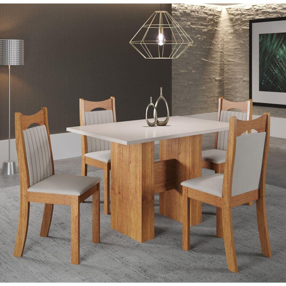 Conjunto de Jantar Mesa Retangular Shake com 4 Cadeiras Dalas Mel/Blonde/Marfim