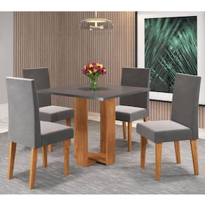 Conjunto Sala de Jantar Chiara Mesa Quadrada com 4 Cadeiras Vênus Mel/Cinza Brilho/Grafite