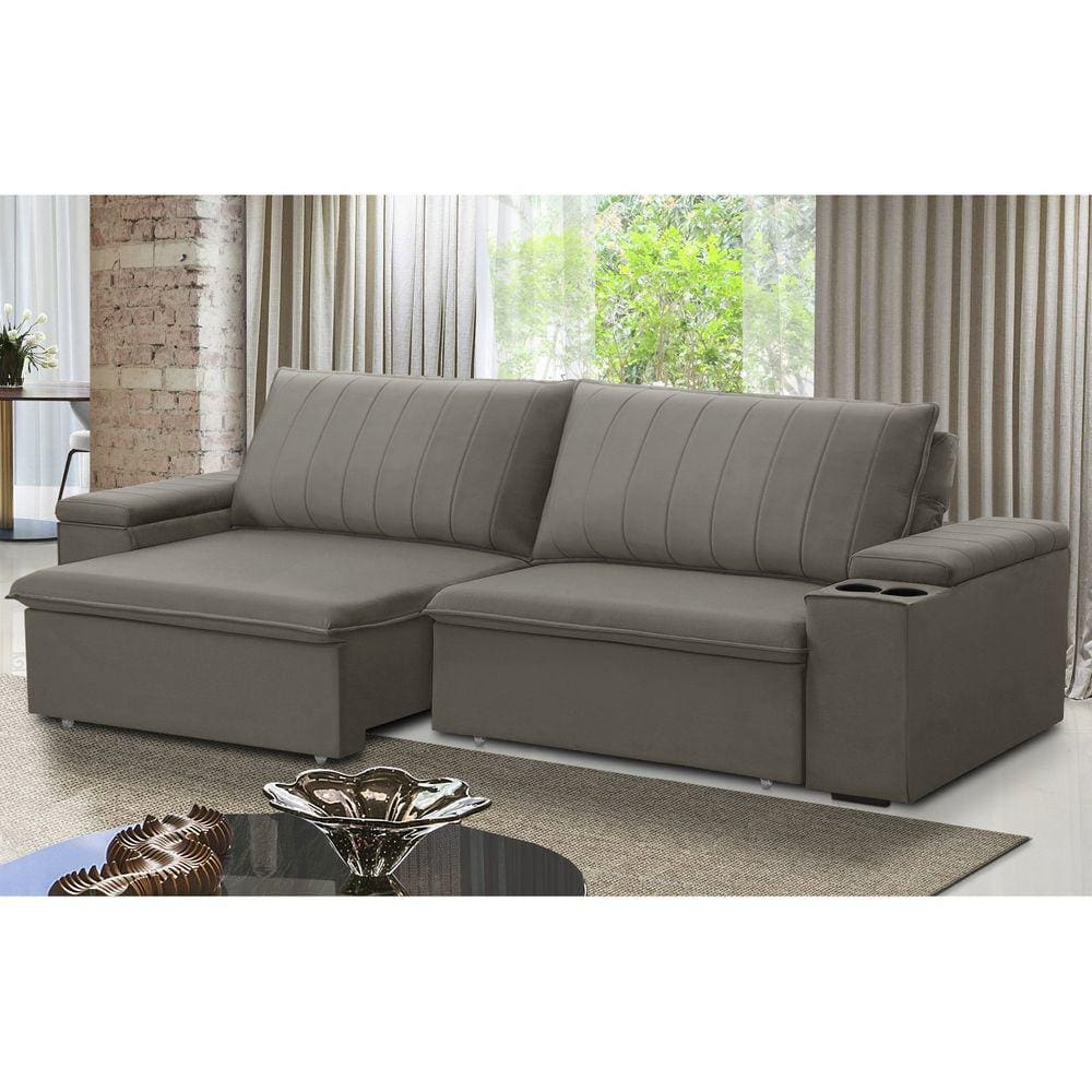 Sofá Retrátil e Reclinável 4 Lugares 245cm com Porta Copos Ballarat Castor