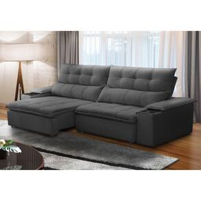 Sofá Retrátil e Reclinável 3 Lugares 230cm com Porta Copos e Objetos Bulgária Grafite