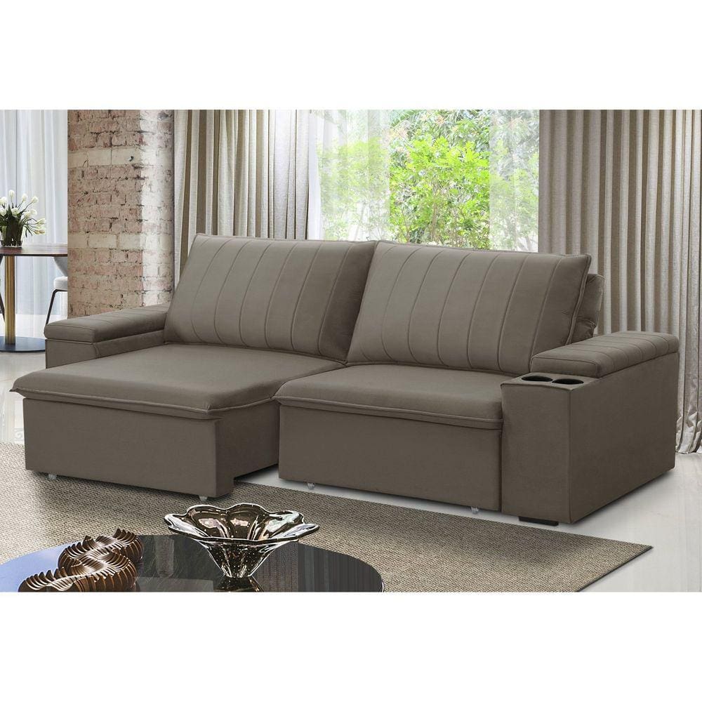 Sofá Retrátil e Reclinável 3 Lugares 225cm com Porta Copos Ballarat Castor