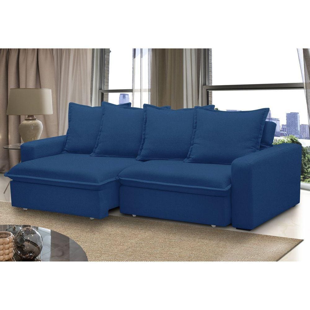 Sofá Retrátil e Reclinável 3 Lugares 215cm Molas Espirais e Molas Ensacadas Vicenza Azul