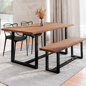 Conjunto Mesa de Jantar Rústica e Banco de Madeira Maciça com 2 Cadeiras Allegra Preto/Marrom
