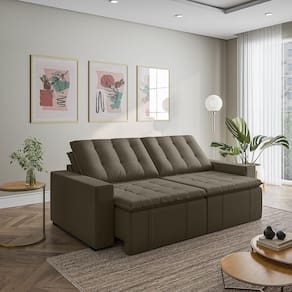Sofá Cama Retrátil e Reclinável 4 Lugares 240cm em Veludo com Molas e Braço Reto Palmeira Cabecasa M Grafite