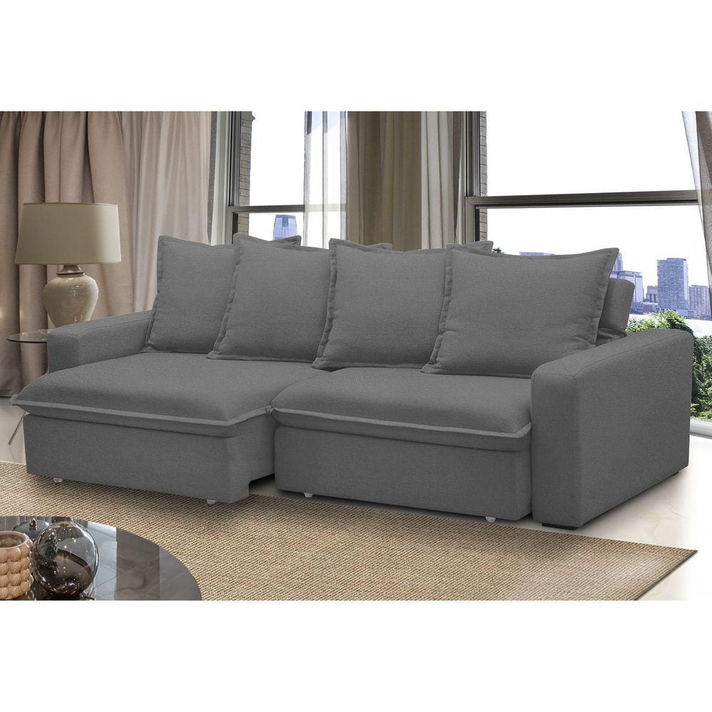 Sofá Retrátil e Reclinável 3 Lugares 195cm Molas Espirais e Molas Ensacadas Vicenza Grafite