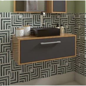 Gabinete Suspenso para Banheiro Com Cuba Preta 80cm 1 Porta Basculante Alice Mel/Grafite