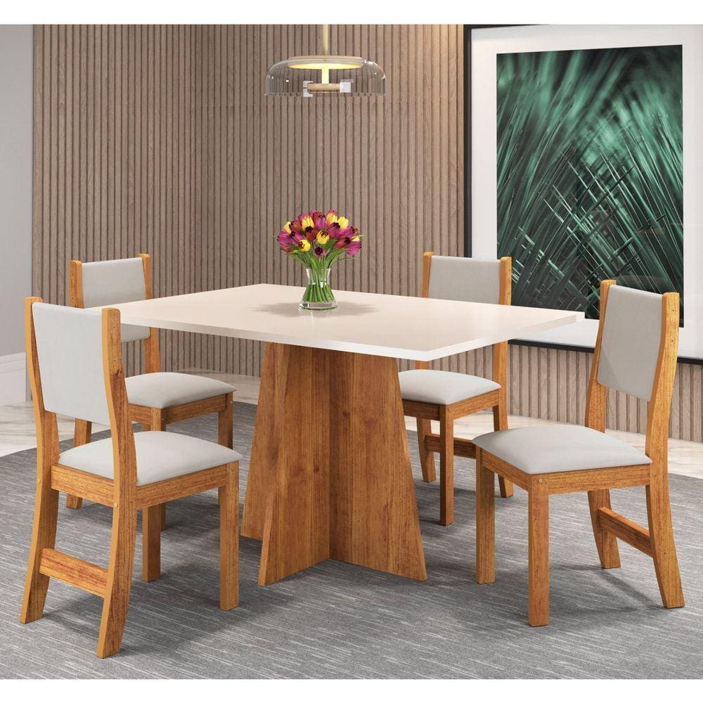 Conjunto de Jantar Mesa Retangular Sense com 4 Cadeiras Sol Mel/Blonde/Marfim