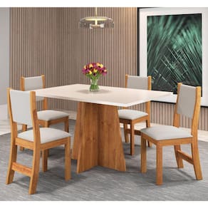 Conjunto de Jantar Mesa Retangular Sense com 4 Cadeiras Sol Mel/Blonde/Marfim