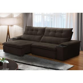 Sofá Retrátil e Reclinável 4 Lugares 250cm com Porta Copos e Objetos Bulgária Marrom