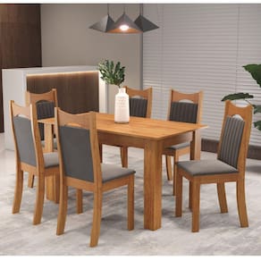 Conjunto de Jantar Mesa Retangular Timbo com 6 Cadeiras Dalas Mel/Grafite