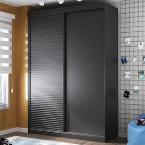 Guarda-Roupas Infantil 2 Portas 1 Porta Ripada Samambaia Teen CabeCasa MadeiraMadeira Preto