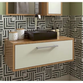 Gabinete Suspenso para Banheiro Com Cuba Preta 80cm 1 Porta Basculante Alice Mel/Arenas
