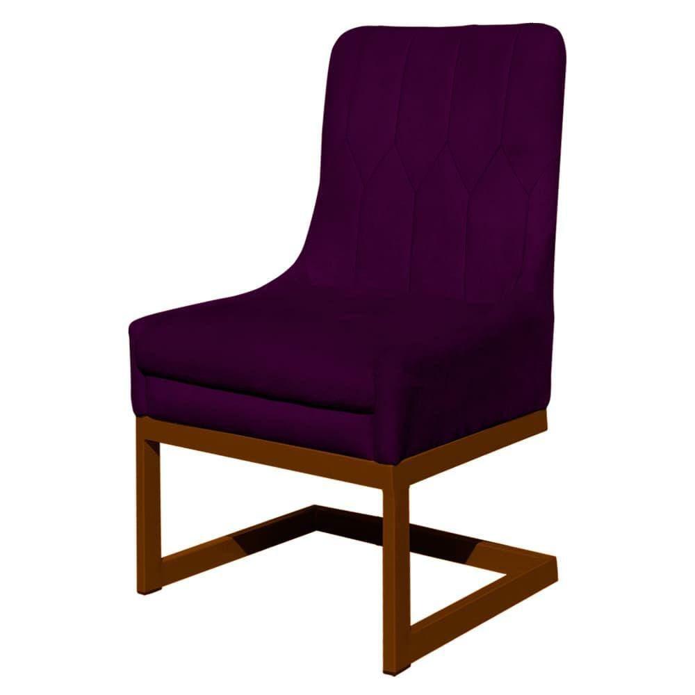 Cadeira Valentina Sala de Jantar Veludo Roxo Base Cobre - Vallisa Decor